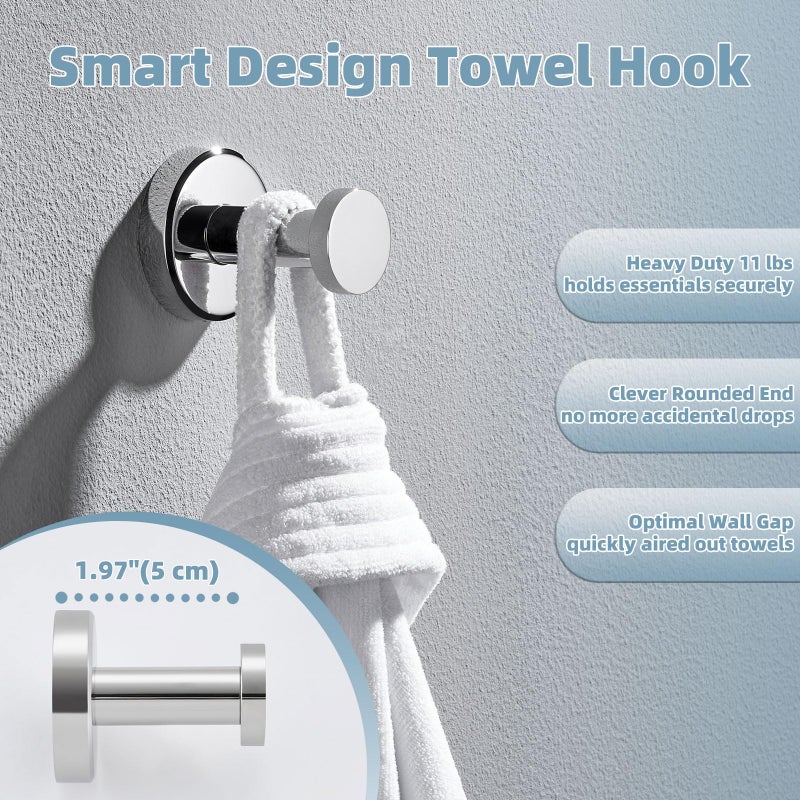 APLusee Bathroom Towel Hook Polished Chrome, SUS 304 Stainless Steel Robe Coat Hook Hanging for Restroom Kitchen Garage Wall Mounted - Image 4